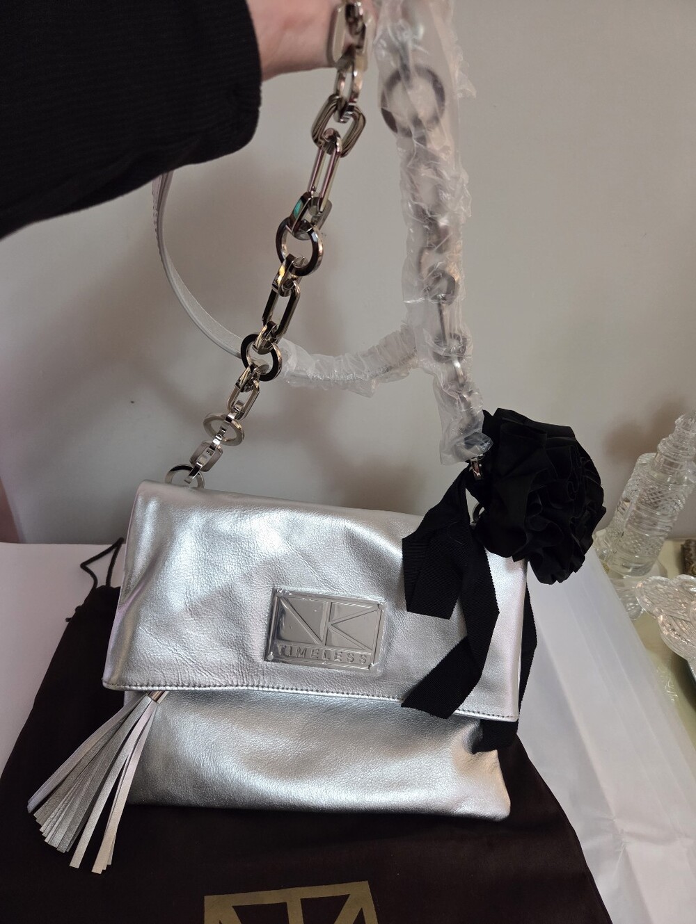 NAEEM KHAN Silver Leather Foldover Bag, Purchased In 2011..receipt Is Available.